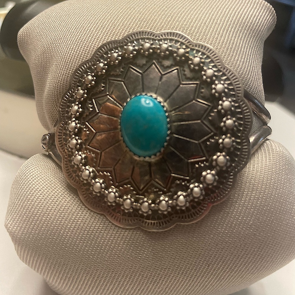 Handcrafted Turquoise Silver/Signed Bracelet - image 1